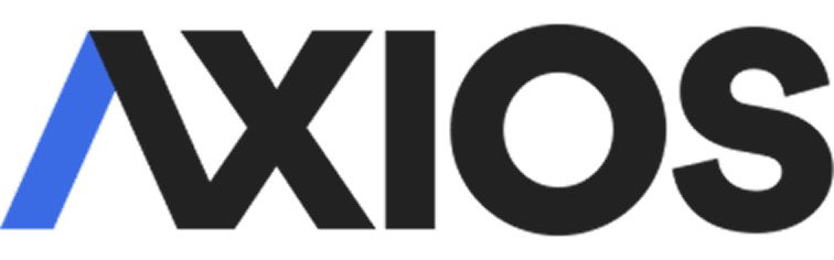 Axios logo featuring bold black lettering with a blue diagonal accent on the left side of the "A".