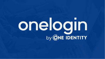 OneLogin by One Identity logo displayed in white text on a blue background.