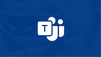 Microsoft Teams logo centered on a blue background with a faint keyboard visible underneath.