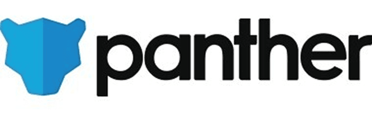 Blue geometric panther head icon next to the lowercase black wordmark "panther."