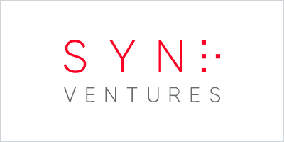 SYN Ventures logo featuring red "SYN" lettering above gray "VENTURES" text with a decorative dotted pattern.