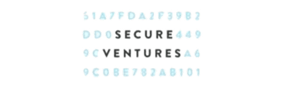 Secure Ventures logo with bold black text emerging from light blue hexadecimal code characters on a white background.