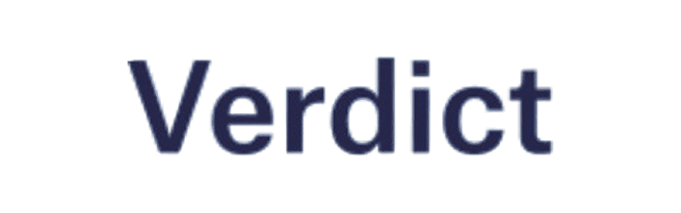 Dark navy "Verdict" wordmark logo in bold sans-serif typography.
