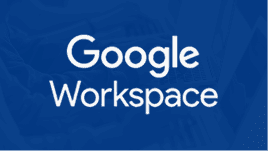 Google Workspace logo displayed in white text on a blue background.